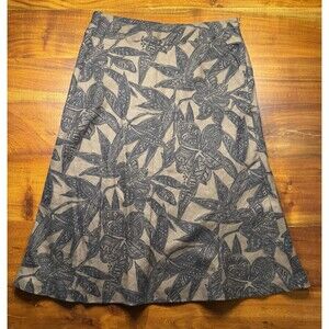 Style & Co 100% Linen Botanical Floral A-Line Skirt Brown Gray Size 10 Side Zip